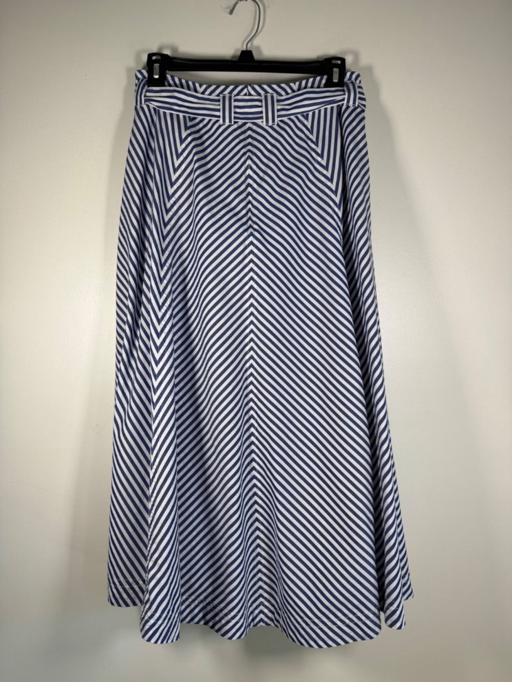 Madewell 100% Cotton Poplin Flared Midi Skirt - Blue White Stripe | Size 6 - Picture 6 of 8